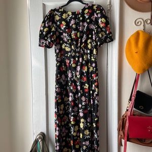 Midi/maxi length black and floral spring garden tea dress
